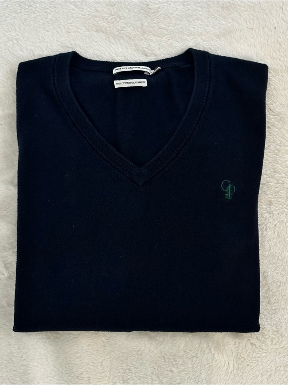 Peter Millar Crown navy blue cotton&cashmere  sweater w/golf club logo Size XL